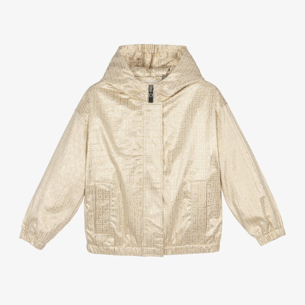 Givenchy - Girls Gold Jacquard Hooded Jacket | Childrensalon