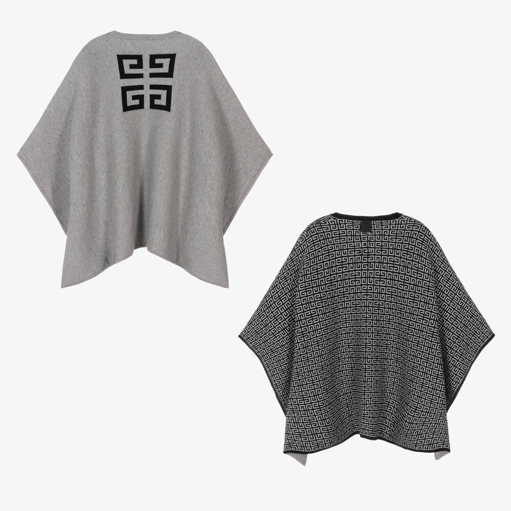 Givenchy - Girls Grey Knitted Reversible 4G Cape