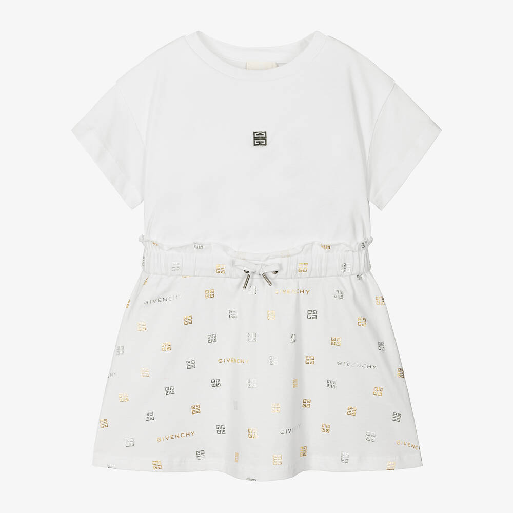 Givenchy - Girls White 4G Cotton Dress | Childrensalon