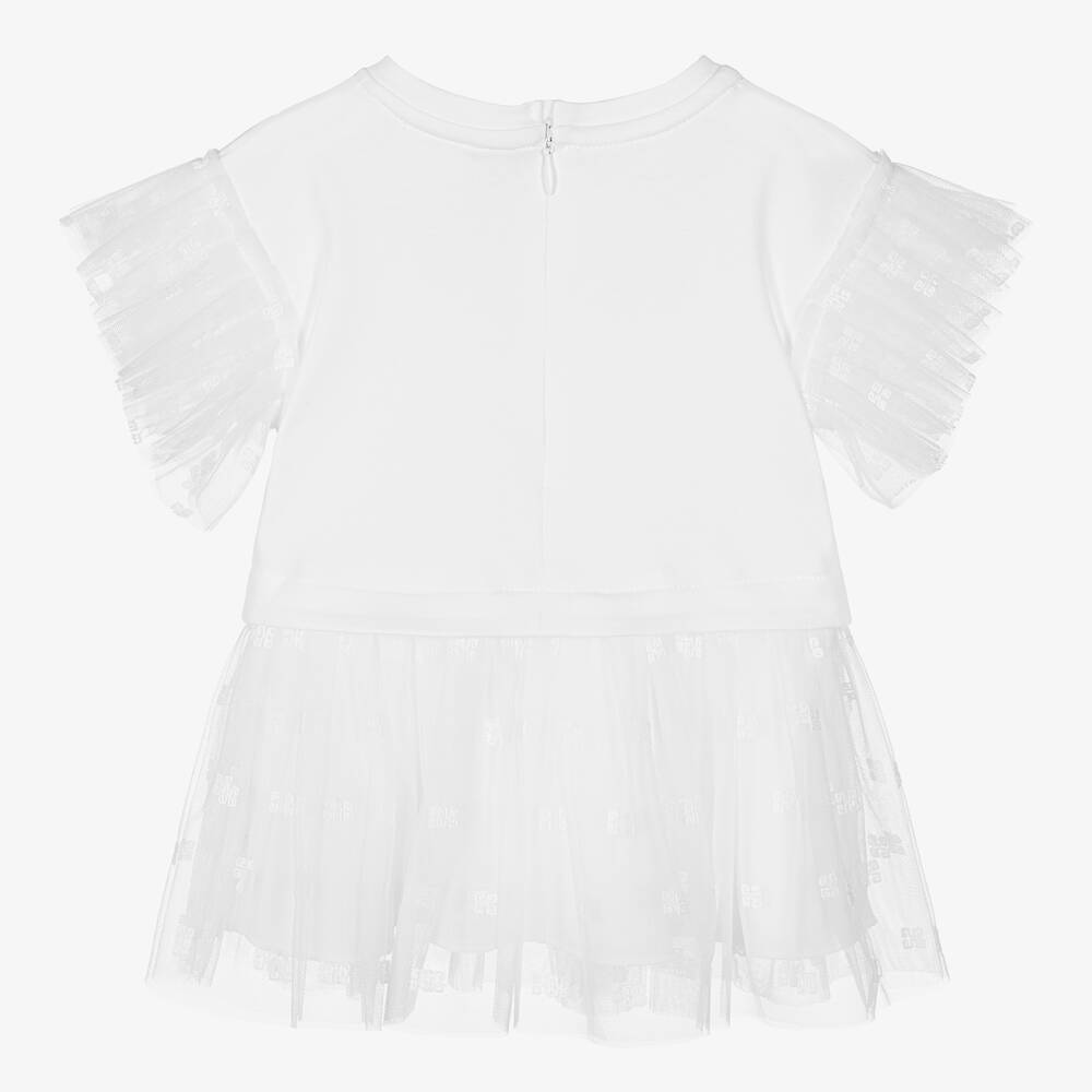 Givenchy - Girls White Cotton & Tulle Dress | Childrensalon Outlet