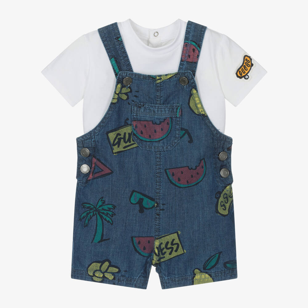 Guess - Baby Boys Blue Dungaree Shorts Set | Childrensalon