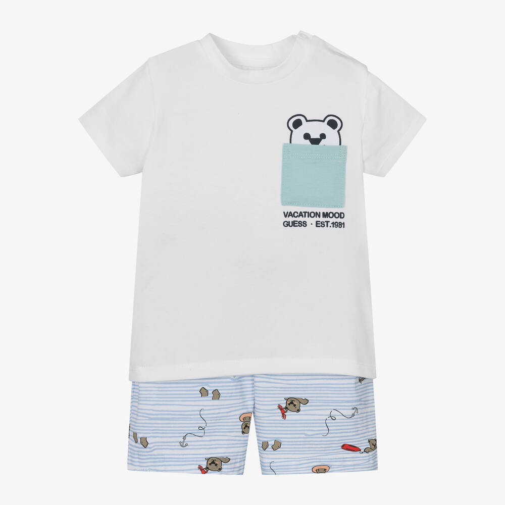 Guess - Baby Boys Blue & White Cotton Shorts Set | Childrensalon