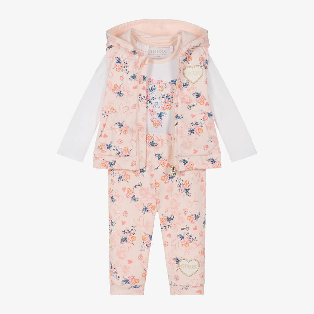 Guess - Baby Girls Pink Cotton Tracksuit Set | Childrensalon