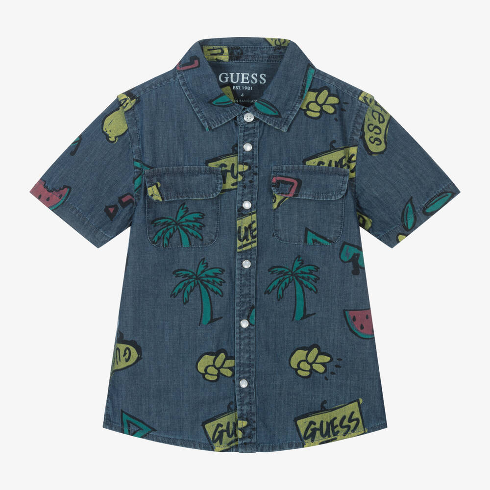 Guess - Boys Blue Chambray Shirt | Childrensalon