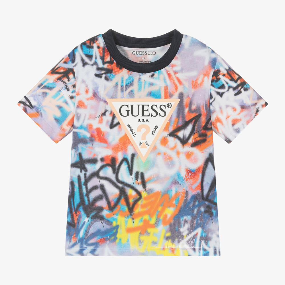 Guess - Boys Blue & Orange Cotton T-Shirt | Childrensalon