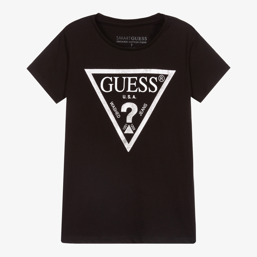 Guess - Girls Black Logo T-Shirt | Childrensalon Outlet