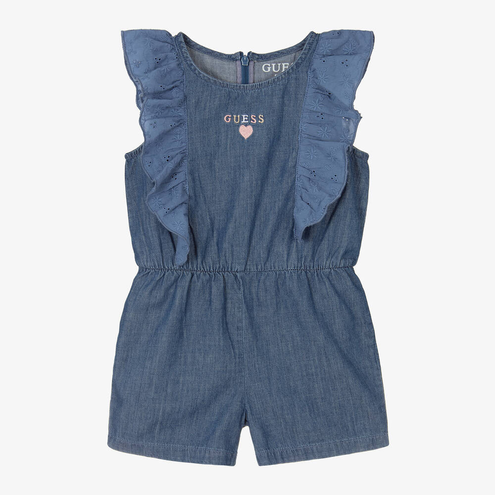 Guess - Girls Blue Chambray Playsuit | Childrensalon