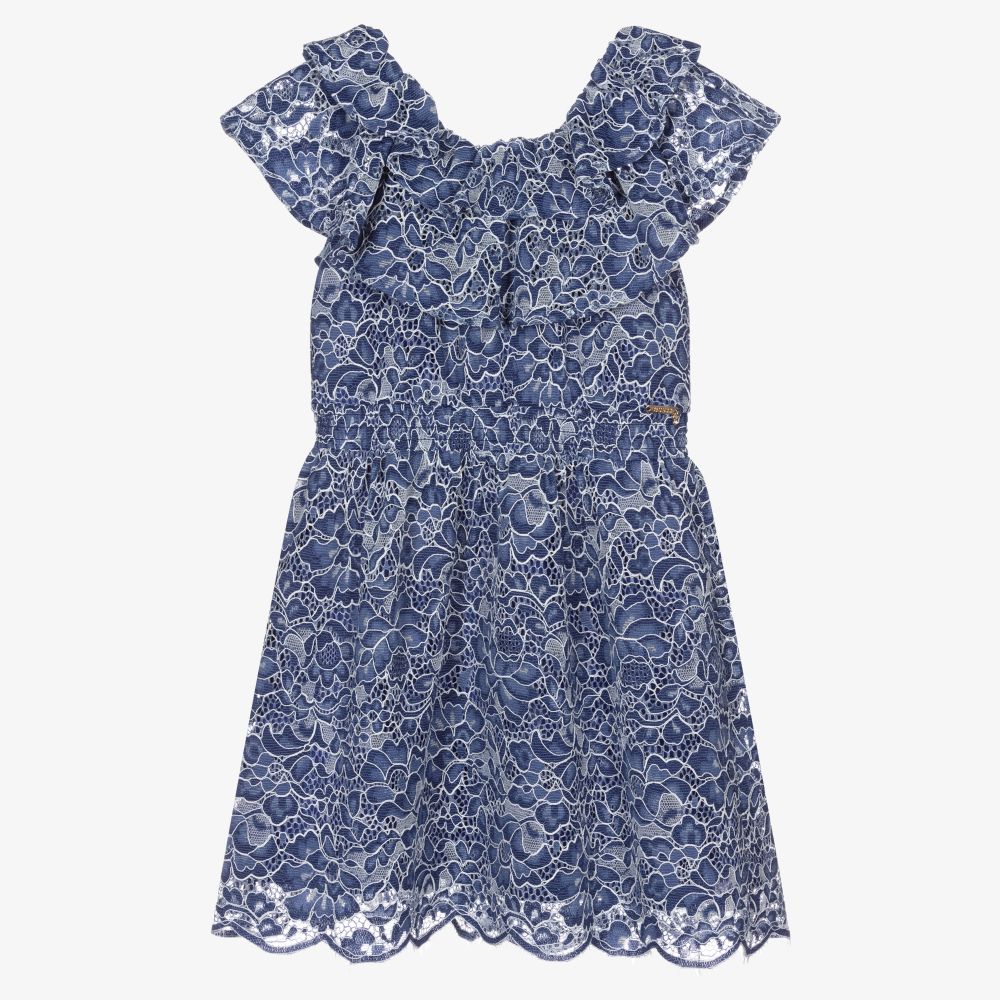 Guess - Girls Blue Floral Lace Dress | Childrensalon Outlet
