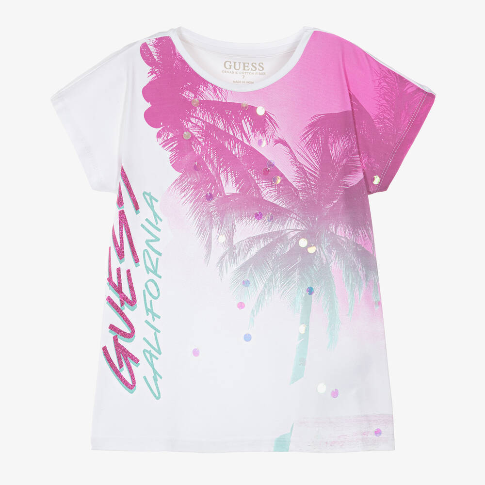 Guess - Girls Ivory Cotton Sequin T-Shirt | Childrensalon