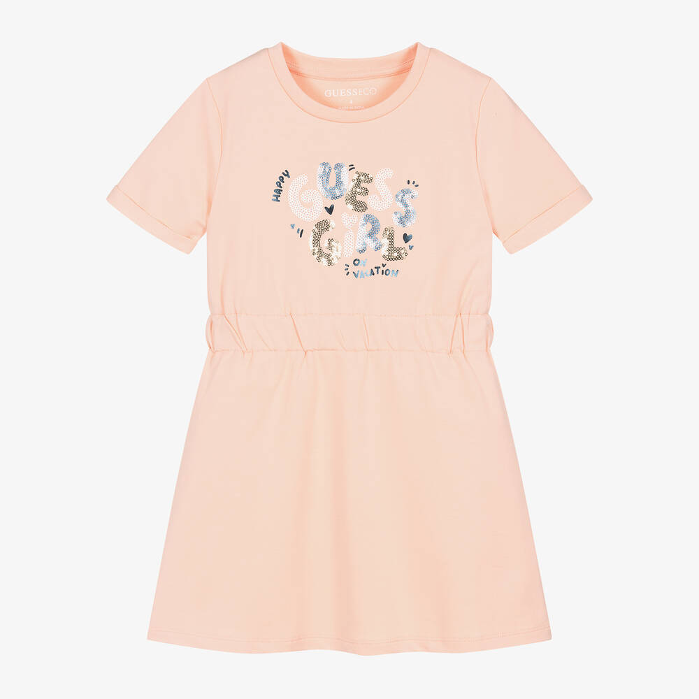 Guess - Girls Pale Orange Cotton Dress | Childrensalon