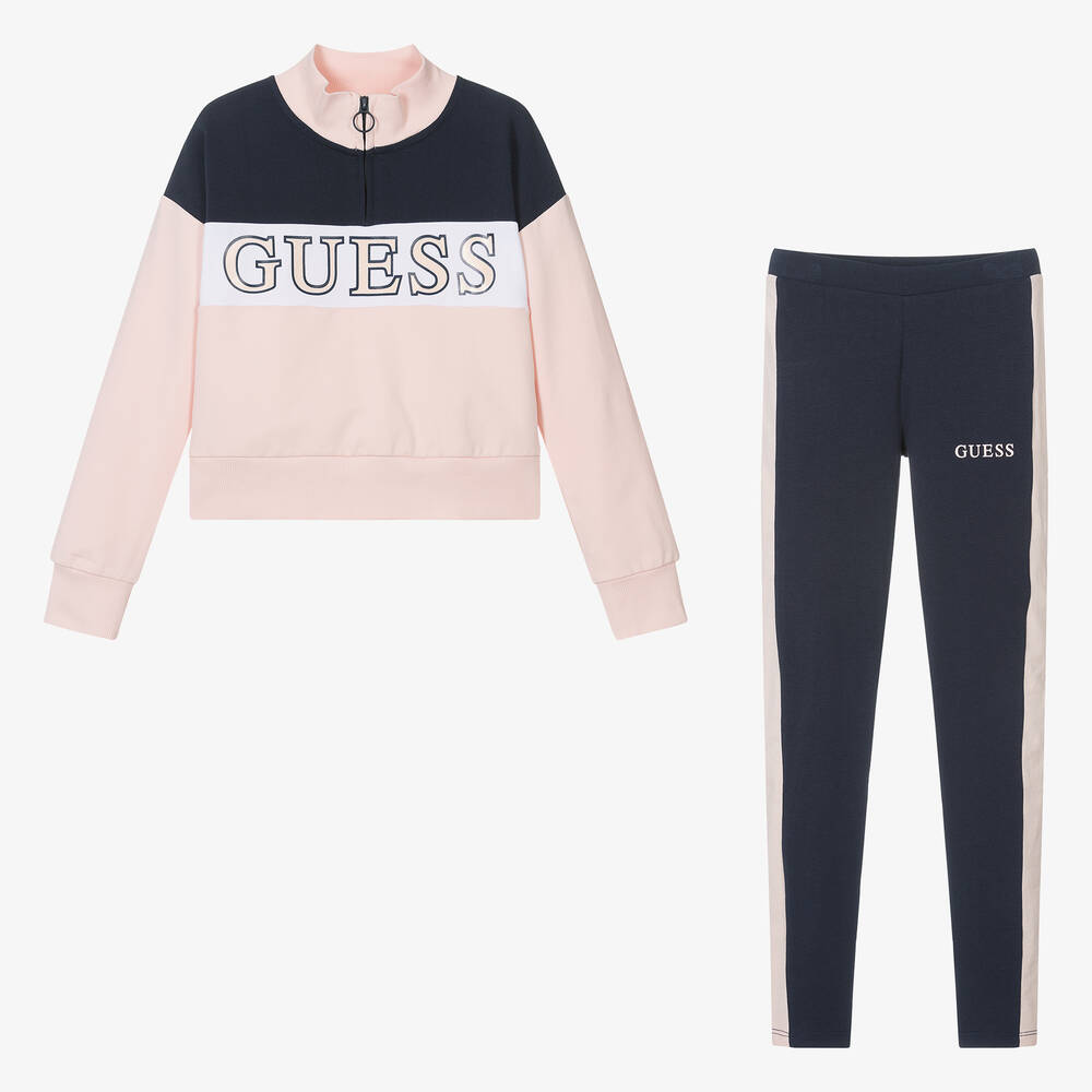 Guess - Teen Girls Blue & Pink Cotton Tracksuit | Childrensalon