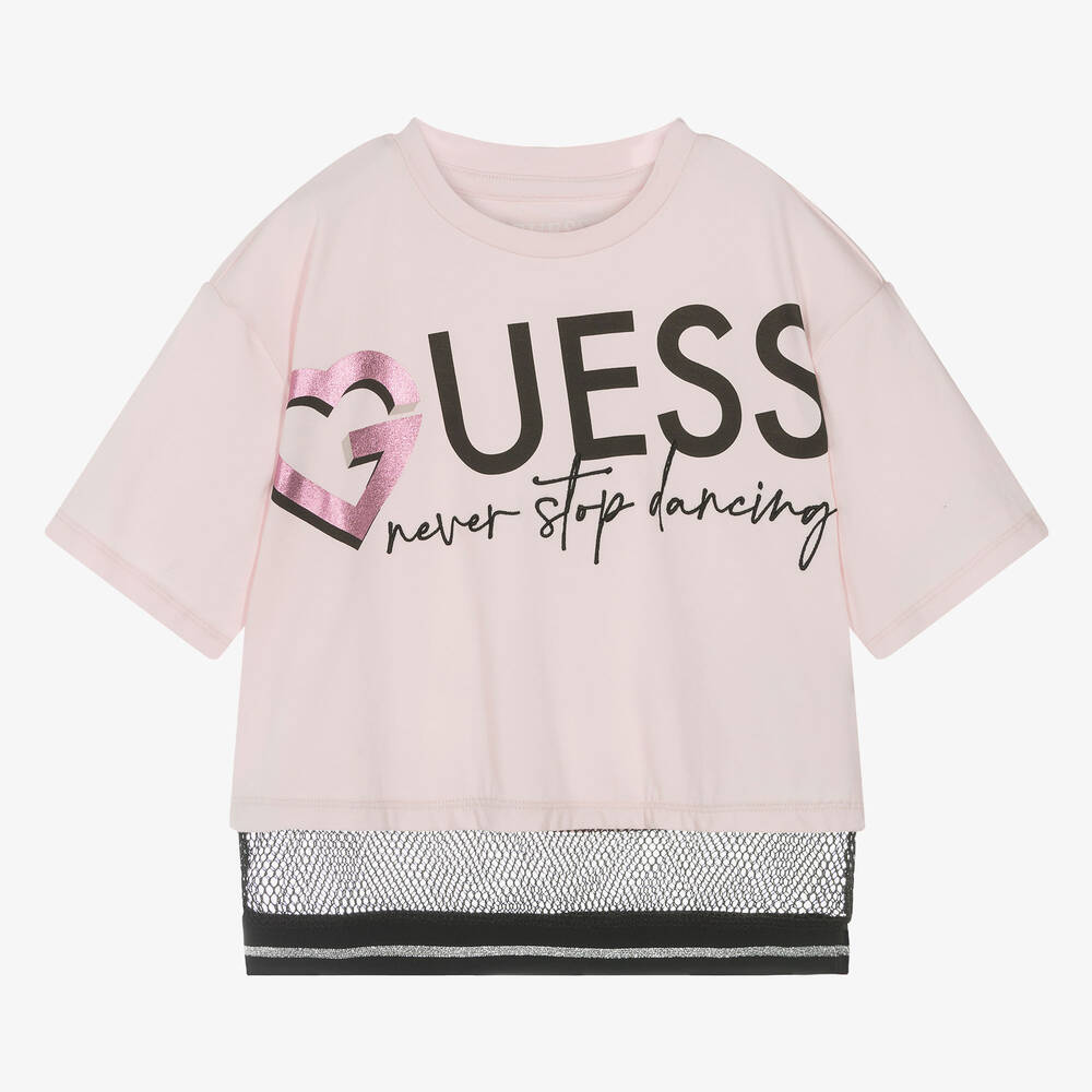 Guess - Розовая хлопковая танцевальная футболка для девочек-подростков | Childrensalon