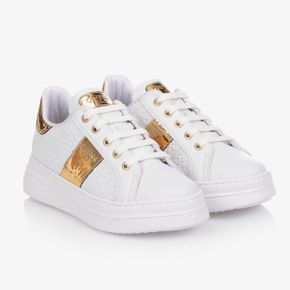 universiteitsstudent Umeki voorkant Guess - Teen White & Gold Trainers | Childrensalon Outlet