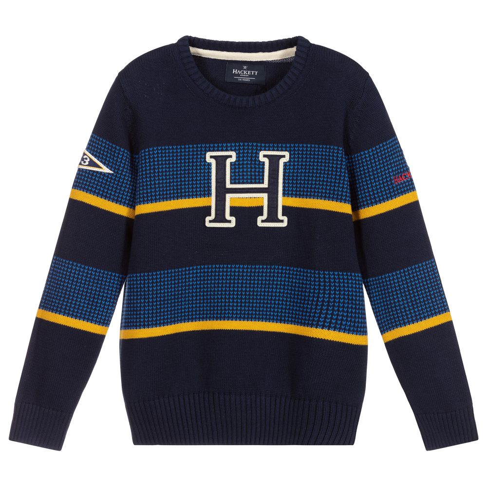 Hackett London - Boys Blue Cotton Logo Sweater | Childrensalon Outlet