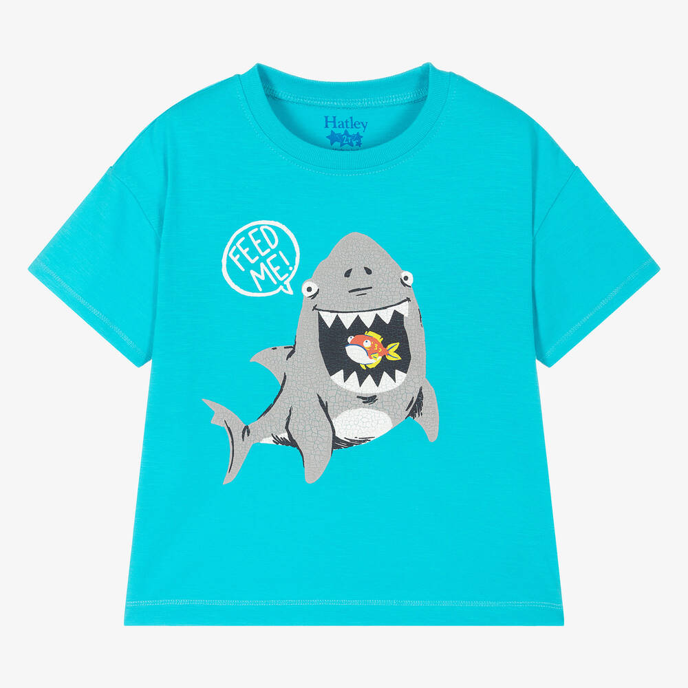 Hatley - Boys Blue Cotton Shark T-Shirt | Childrensalon