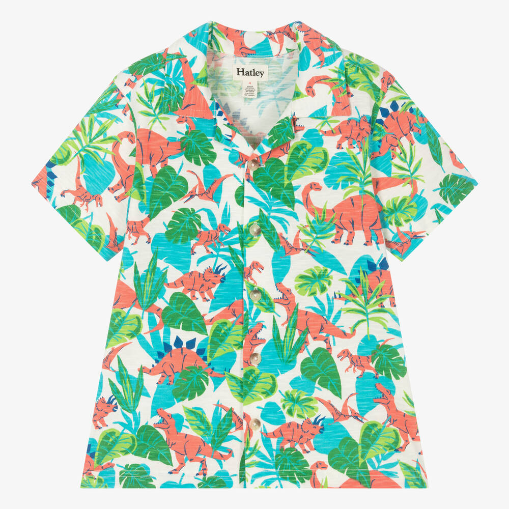 Hatley - Boys Blue & Green Cotton Jungle Dino Shirt  | Childrensalon