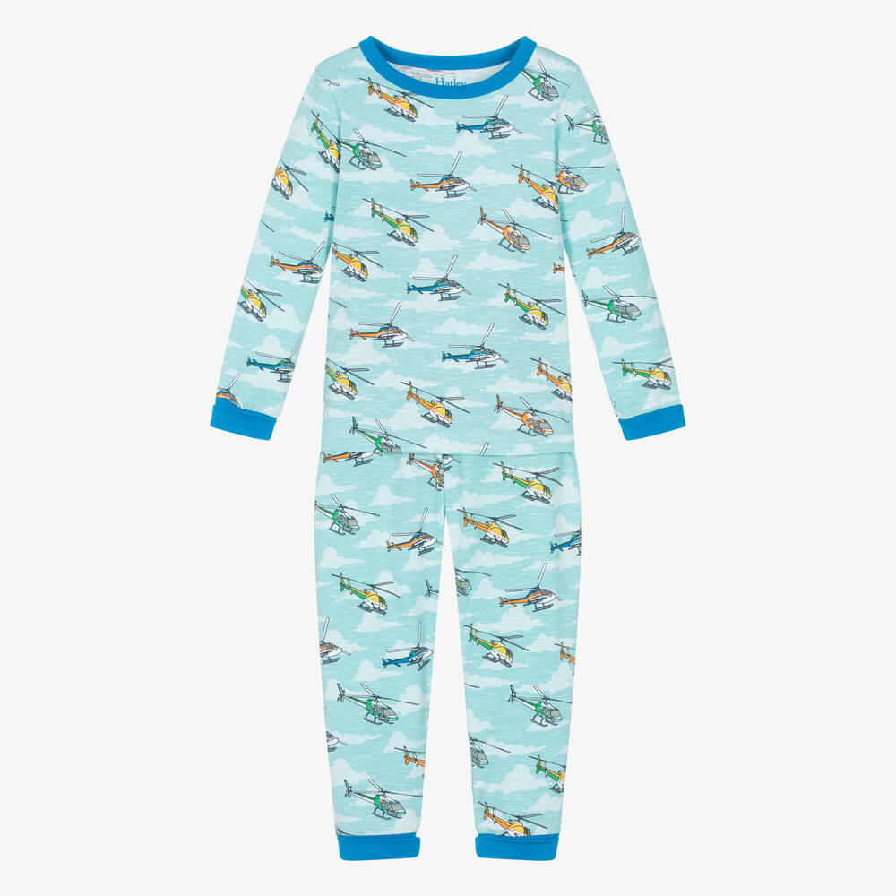 Hatley - Boys Blue Organic Cotton Helicopter Pyjamas | Childrensalon