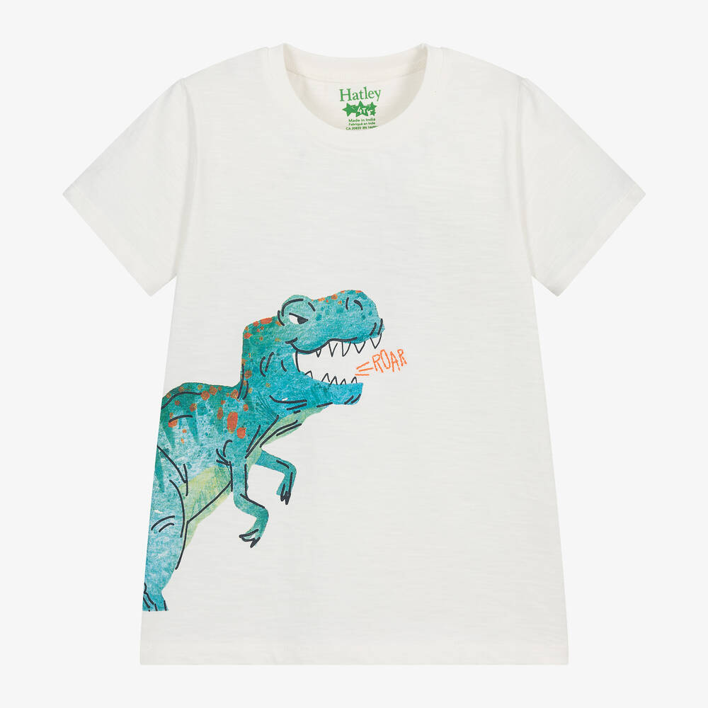 Hatley - Boys Ivory Cotton T-Rex T-Shirt | Childrensalon