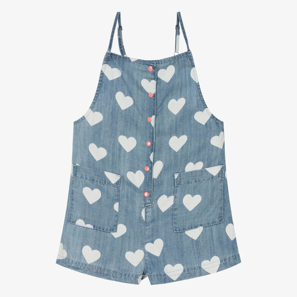 Hatley - Girls Blue Chambray Hearts Playsuit | Childrensalon