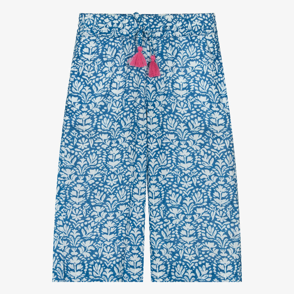 Hatley - Girls Blue Floral Cotton Culottes | Childrensalon