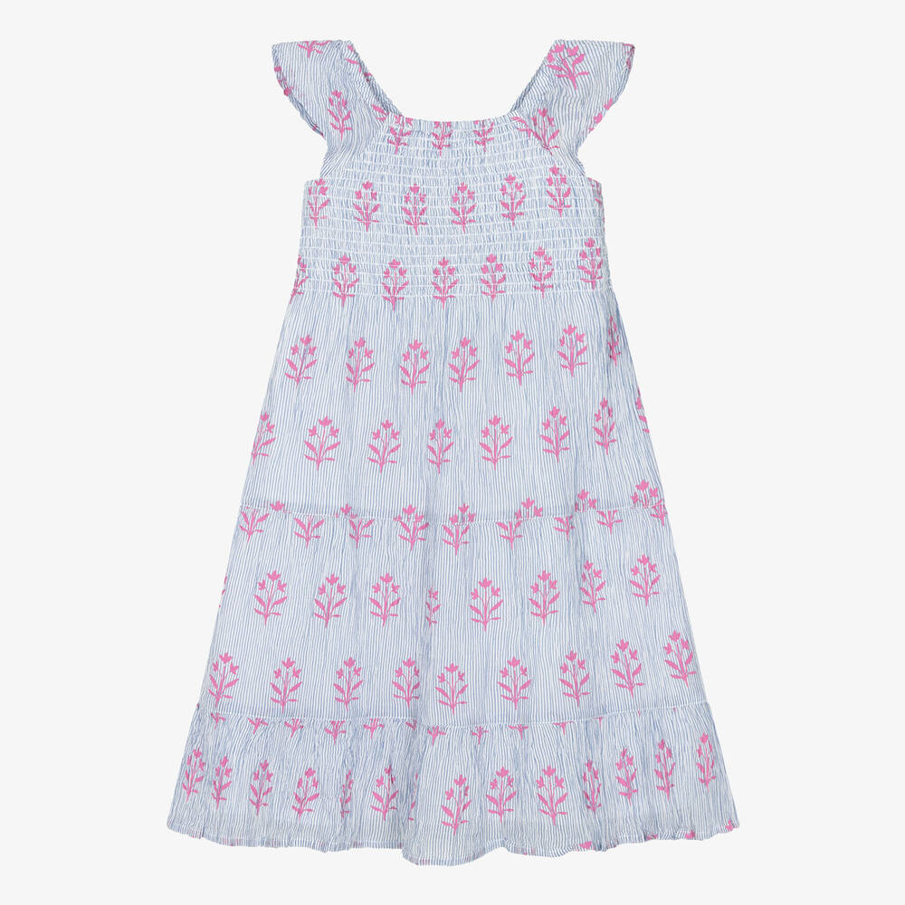 Hatley - Girls Blue Stripe Cotton Dress | Childrensalon