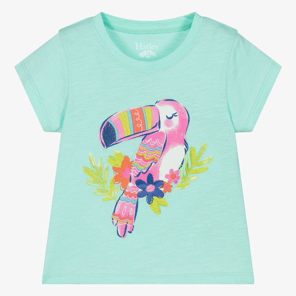 Hatley - Girls Mint Green Cotton Toucan T-Shirt | Childrensalon