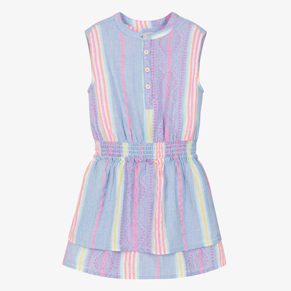 Hatley - Girls Purple & Neon Pink Striped Cotton Dress | Childrensalon