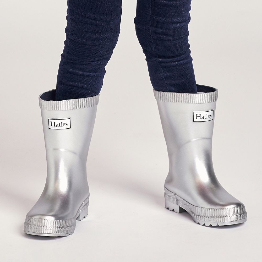 Hatley - Girls Silver Rubber Rain Boots 