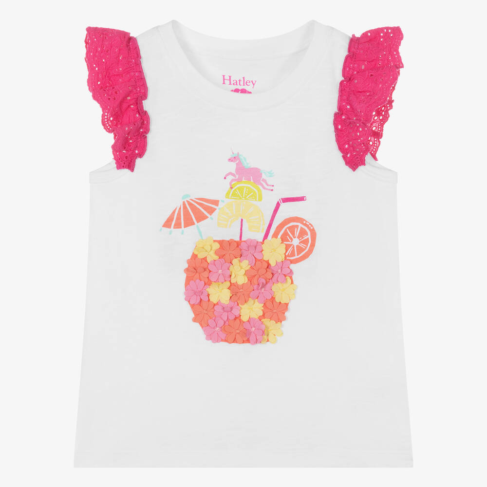 Hatley - Girls White Cotton Cocktail T-Shirt | Childrensalon