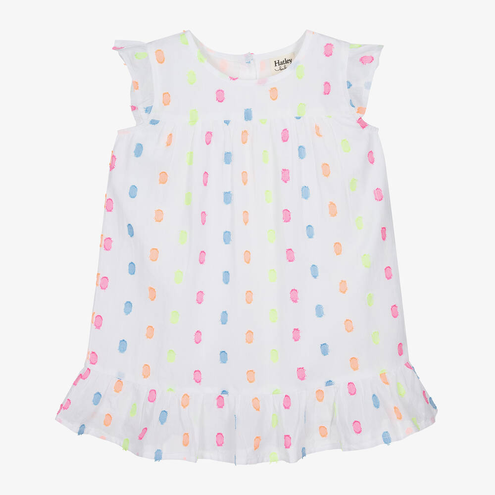 Hatley - Girls White Cotton Polka Dot Dress | Childrensalon