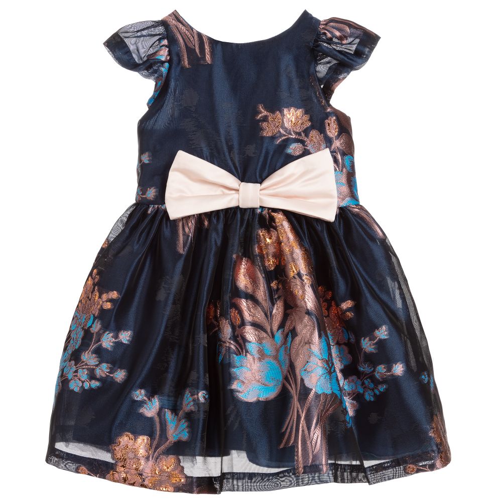 navy and rose gold dress
