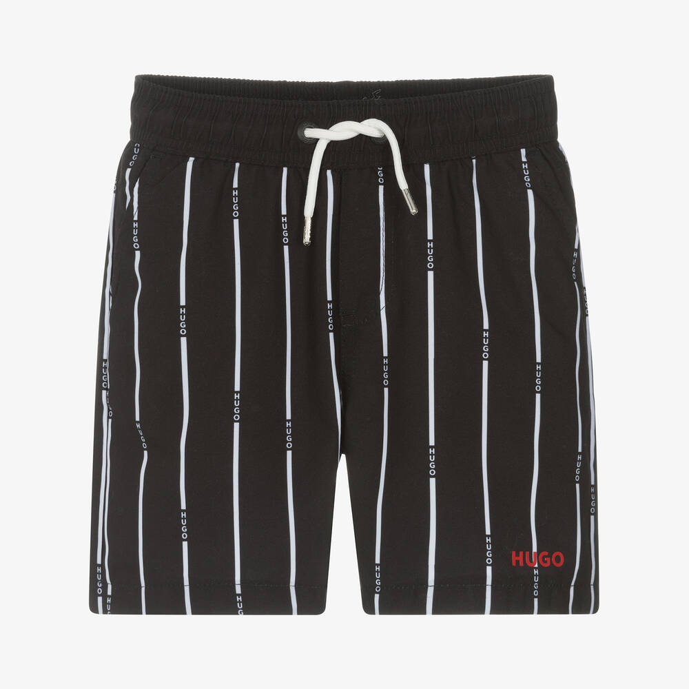 HUGO - Boys Black Stripe Swim Shorts | Childrensalon