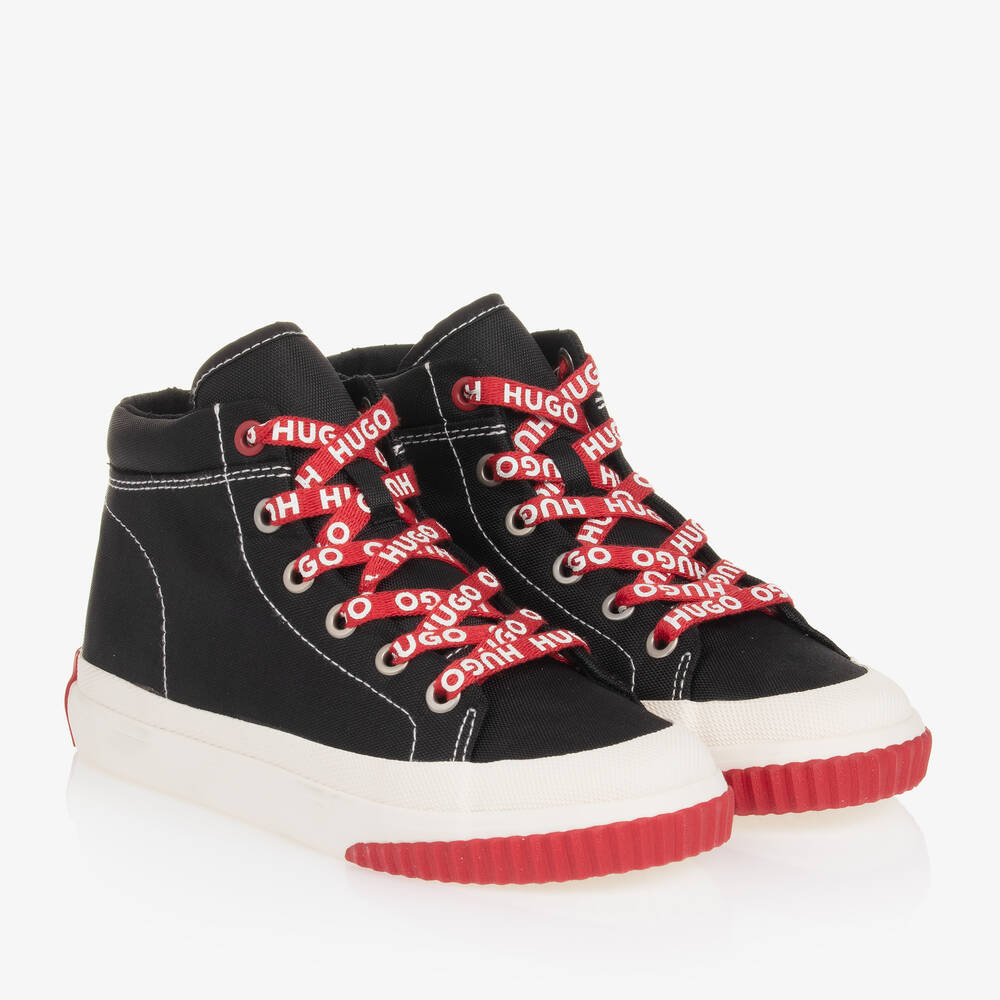 HUGO - Teen Boys Black Canvas Trainers | Childrensalon