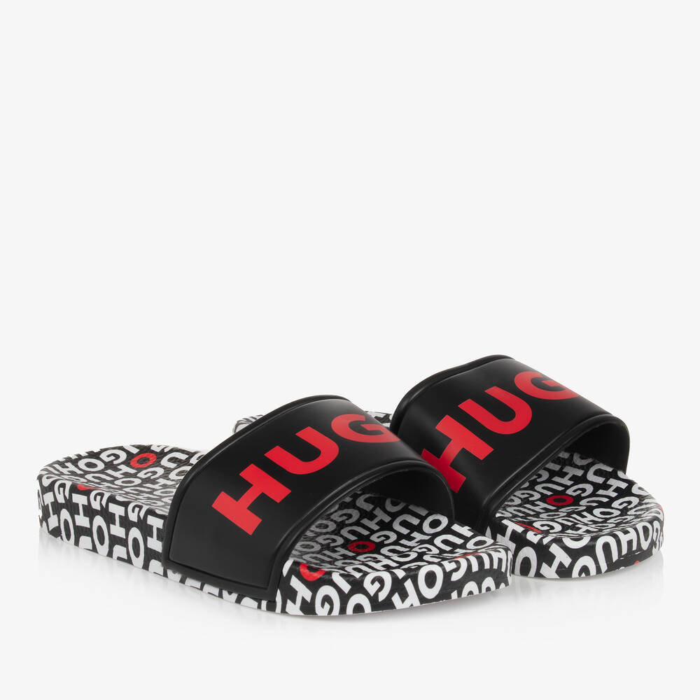 HUGO - Teen Boys Black & Red Sliders | Childrensalon