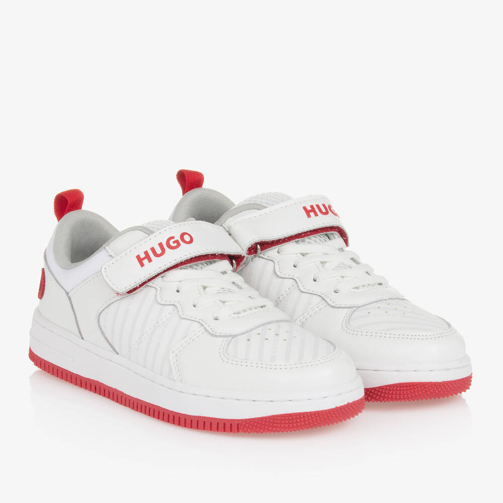 HUGO - Teen Boys White Leather Velcro Trainers | Childrensalon