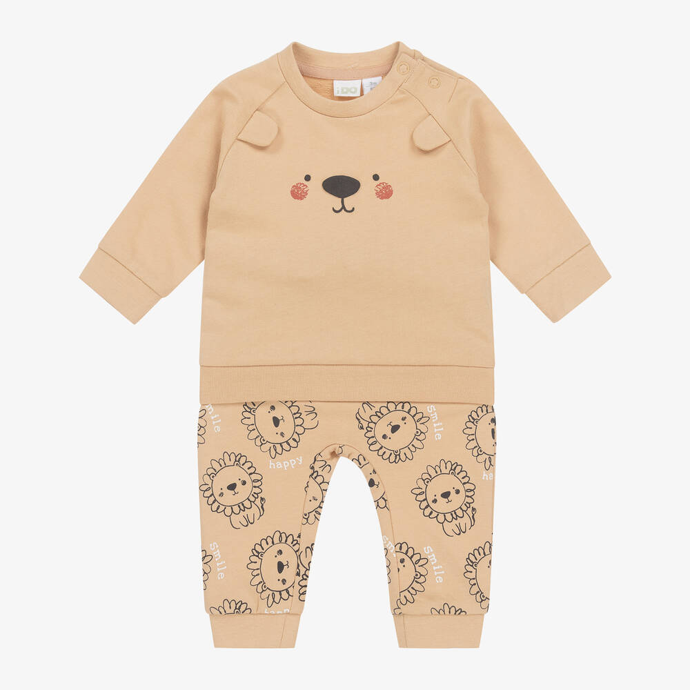 iDO Mini - Baby Boys Beige Cotton Lion Tracksuit | Childrensalon