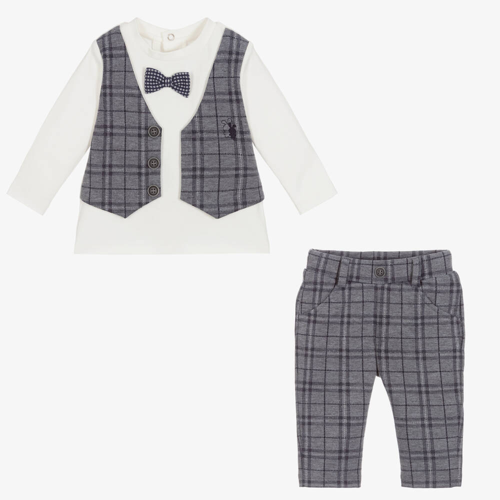 NEXT Pull-On Check Trousers Blue Boy Trousers