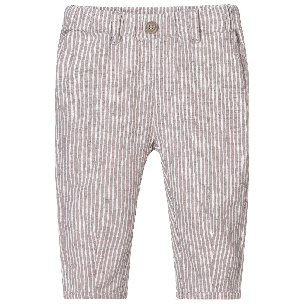 iDO Mini - Beige Striped Cotton Trousers | Childrensalon Outlet