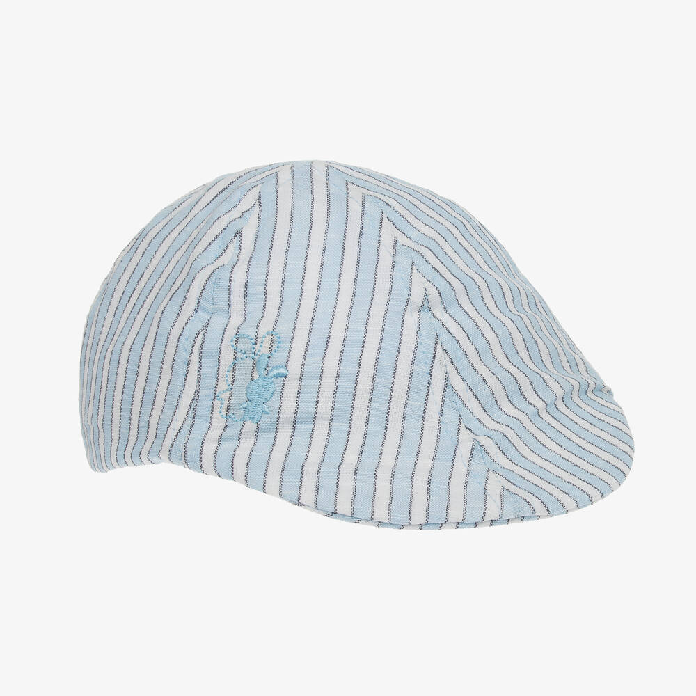 iDO Mini - Boys Blue Striped Linen & Cotton Cap | Childrensalon