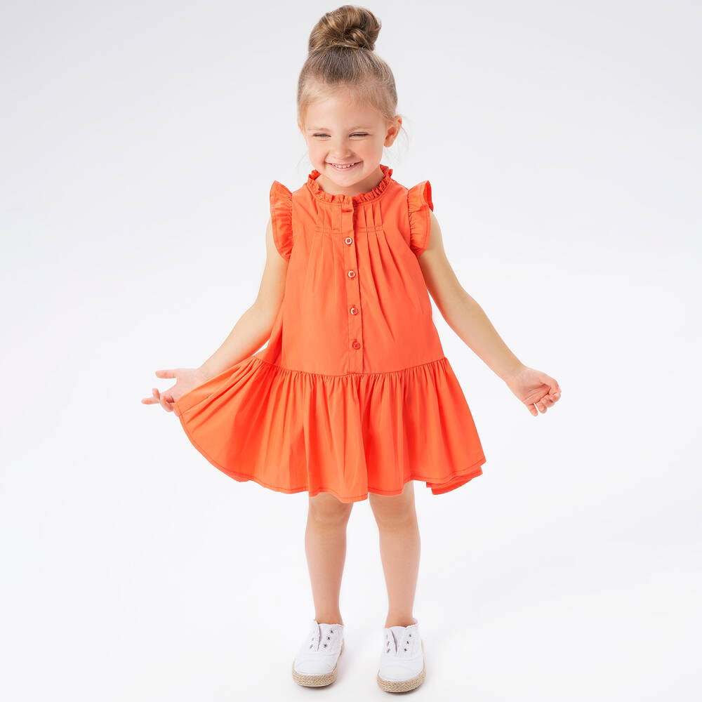 Girls' Long Sleeve Plaid Flannel Dress, Orange - Beet World