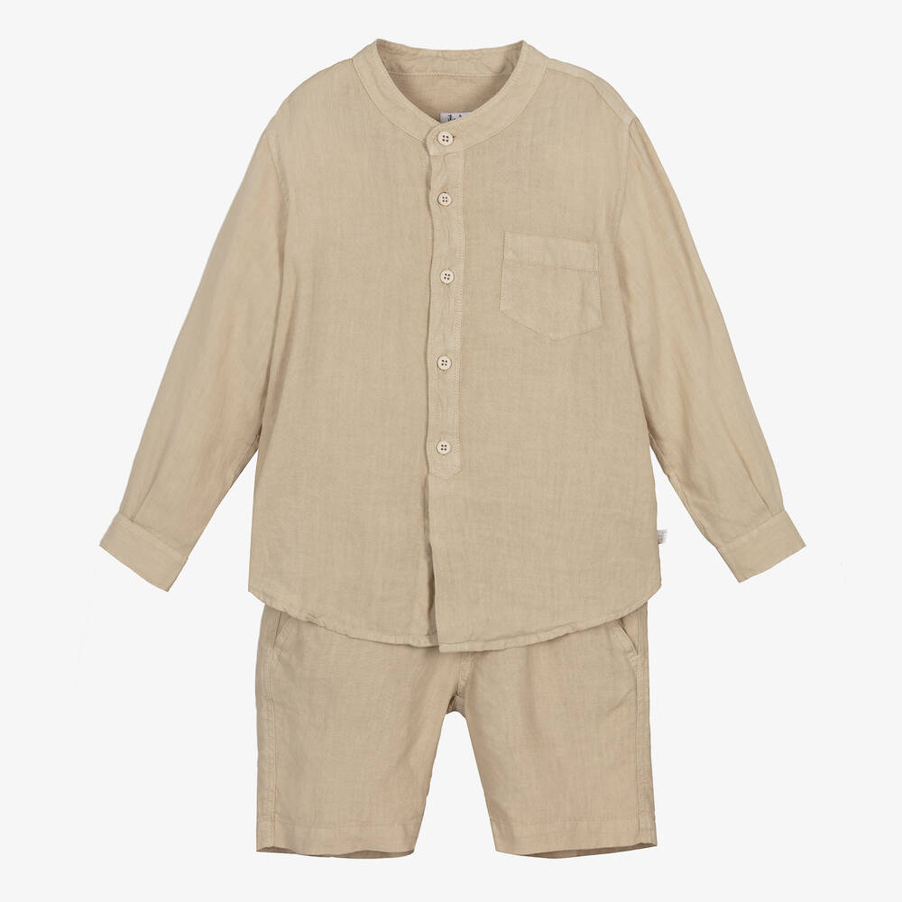 Il Gufo - Boys Beige Linen Shorts Set | Childrensalon