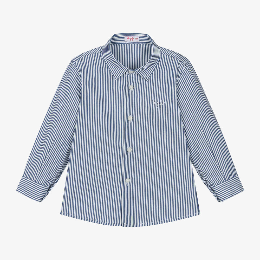 Il Gufo - Boys Blue & White Striped Cotton Shirt | Childrensalon