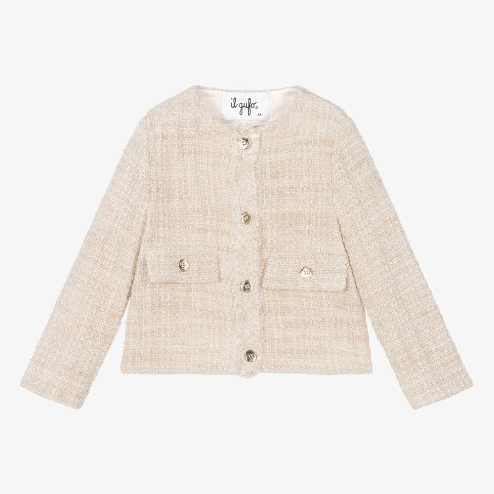 Il Gufo - Girls Beige Tweed Jacket | Childrensalon