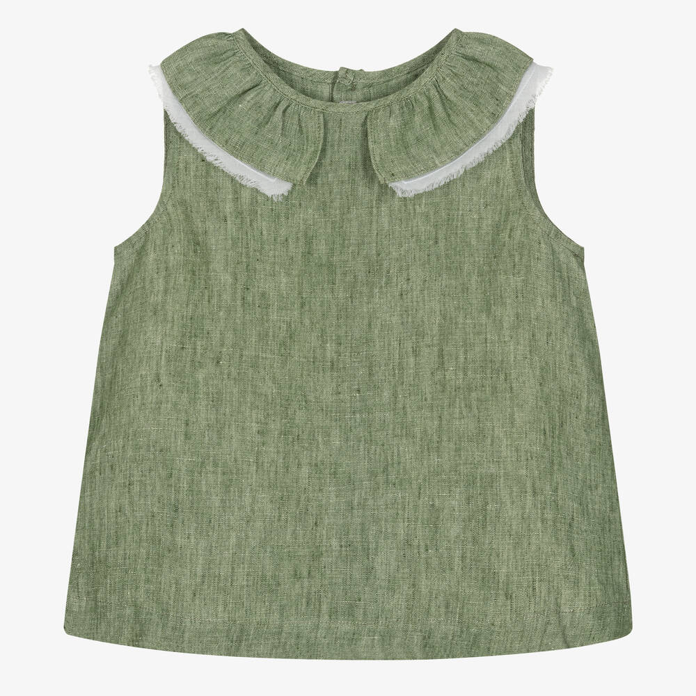 Il Gufo - Girls Green Linen Blouse | Childrensalon