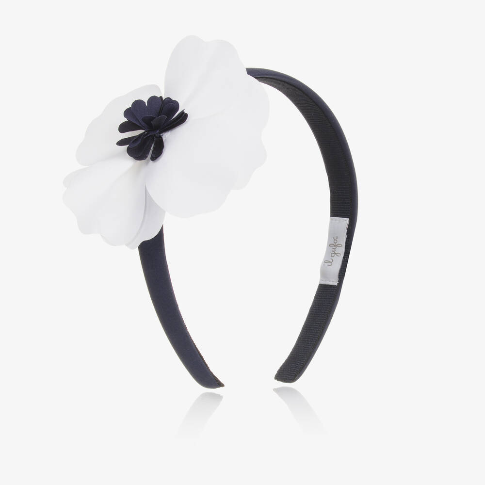 Il Gufo - Girls Navy Blue Flower Hairband | Childrensalon