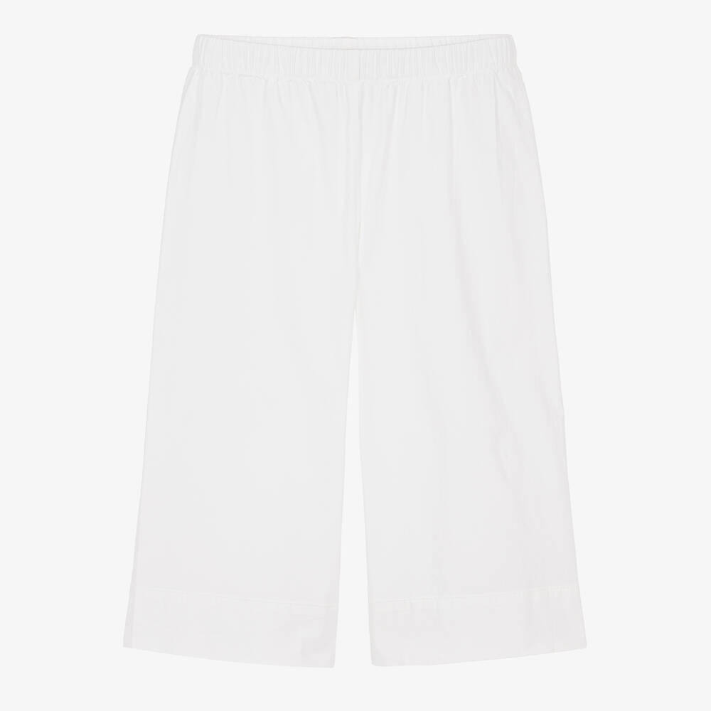 Il Gufo - Girls White Wide Leg Cotton Trousers | Childrensalon