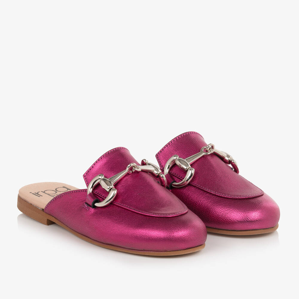 Irpa - Girls Pink Leather Backless Loafers | Childrensalon