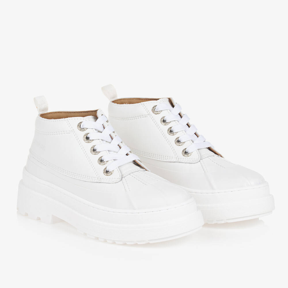 JACQUEMUS - Bottines à lacets en cuir blanc ado | Childrensalon