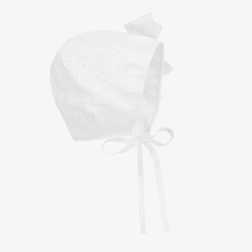 Jamiks - Baby Girls White Broderie Anglaise Bonnet | Childrensalon