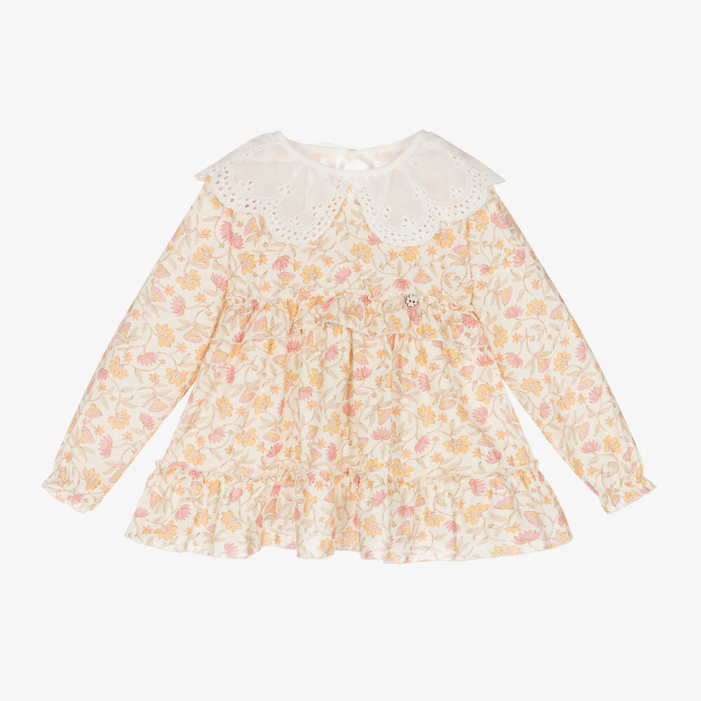 Jamiks - Robe ivoire en coton bio à fleurs | Childrensalon